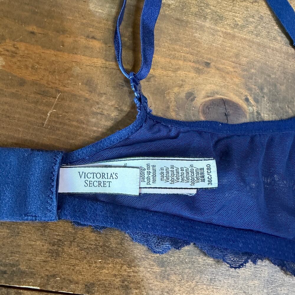 Victorias Secret Dream Angels Wicked Unlined Uplift Smooth Lace Blue Bra 36C - Picture 8 of 11